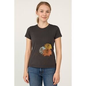 Aeropostale Junior Baby Tee Shirt – Gray Floral Graphic Print – Size Medium